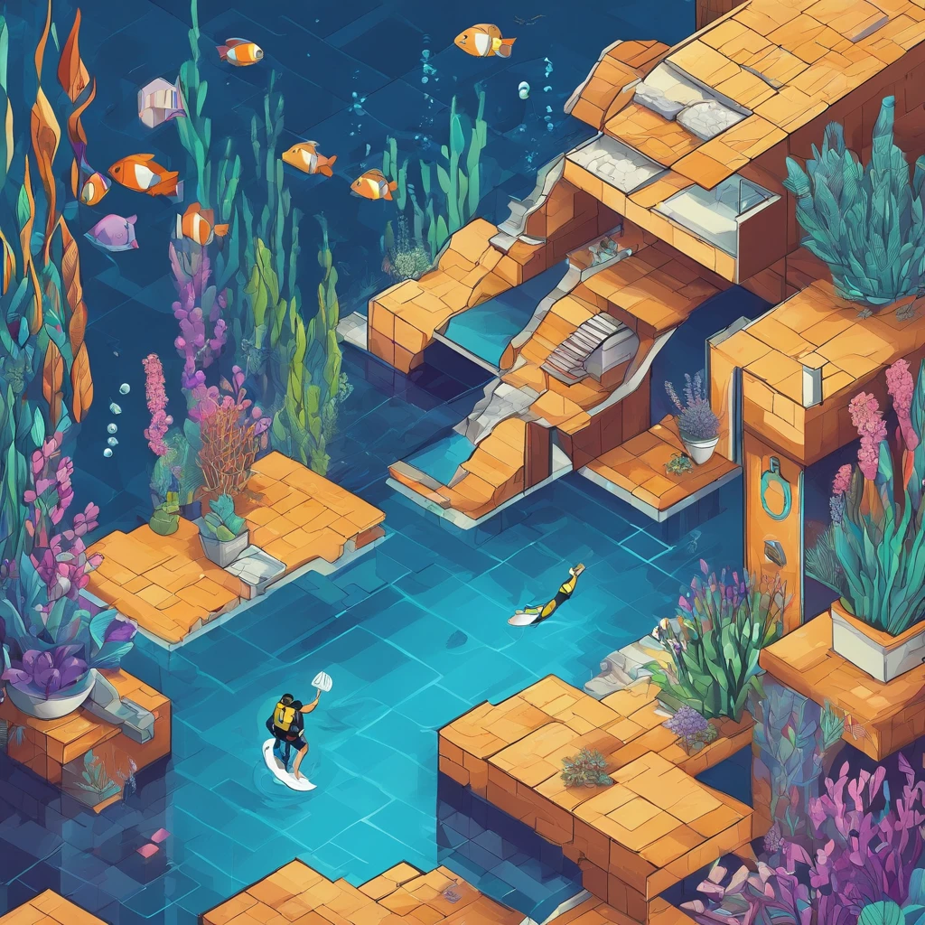 best quality, detailed, scuba diver, extreme minimalism, underwater