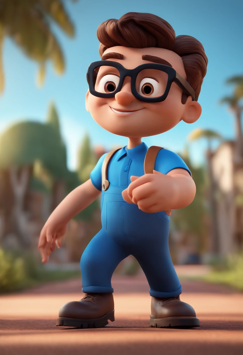 Cartoon character of a man with black glasses and a blue shirt, animation character, Caractere estilizado, animation style rendering, 3D estilizado, Arnold Maya render, 3 d render stylized, toon render keyshot, Personagem 3D, Personagem 3D, 3d rendering stylized, 3 d character render, personagem de desenho animado, Personagem de close up, Pose de personagem,  (Estilo Pixar) (master part:1.2) (Bokeh) (best quality) (pele detalhada) (textura detalhada) (8k) (argila) (Cinematic lighting) (foco nítido