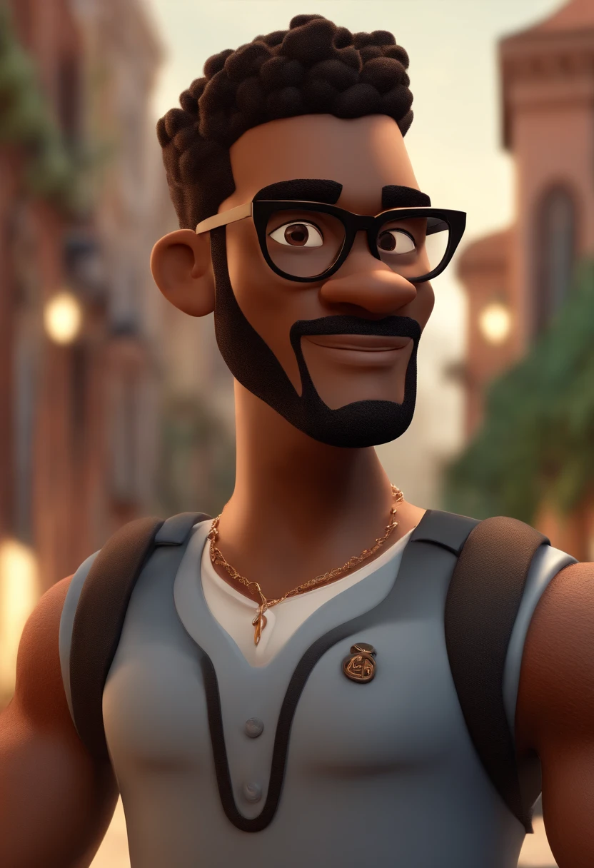 Cartoon character of a black man with black glasses and a black polo shirt, cabelo liso, With beard and old school tattoo on his arm, animation character, Caractere estilizado, animation style rendering, 3D estilizado, Arnold Maya render, 3 d render stylized, toon render keyshot, Personagem 3D, Personagem 3D, 3d rendering stylized, 3 d character render, personagem de desenho animado, Personagem de close up, Pose de personagem,  (Estilo Pixar) (master part:1.2) (Bokeh) (best quality) (pele detalhada) (textura detalhada) (8k) (argila) (Cinematic lighting) (foco nítido