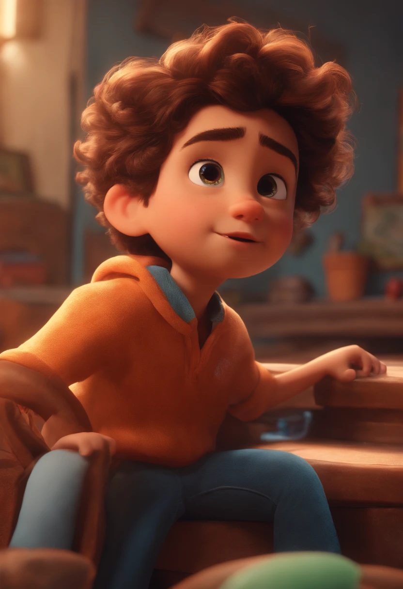 Image of a boy for a story in a YouTube video in Pixar format, He's the little allabester, He's the class leader, He's outgoing, Playful and gets up for a lot of things, cabelo curto