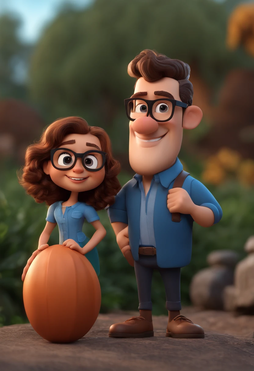 Cartoon character of a couple wearing black glasses and a blue shirt, homem cabelo grisalho um personagem animado tipo pixar, Caractere estilizado, animation style rendering, 3D estilizado, Arnold Maya render, 3 d render stylized, toon render keyshot, Personagem 3D, Personagem 3D, 3d rendering stylized, 3 d character render, personagem de desenho animado, Personagem de close up, Pose de personagem, (Estilo Pixar) (master part:1.2) (Bokeh) (melhor qualidade) (pele detalhada) (textura detalhada) (8k) (argila) (Cinematic lighting) (foco nítido，Senta e vaza a parte superior do corpo