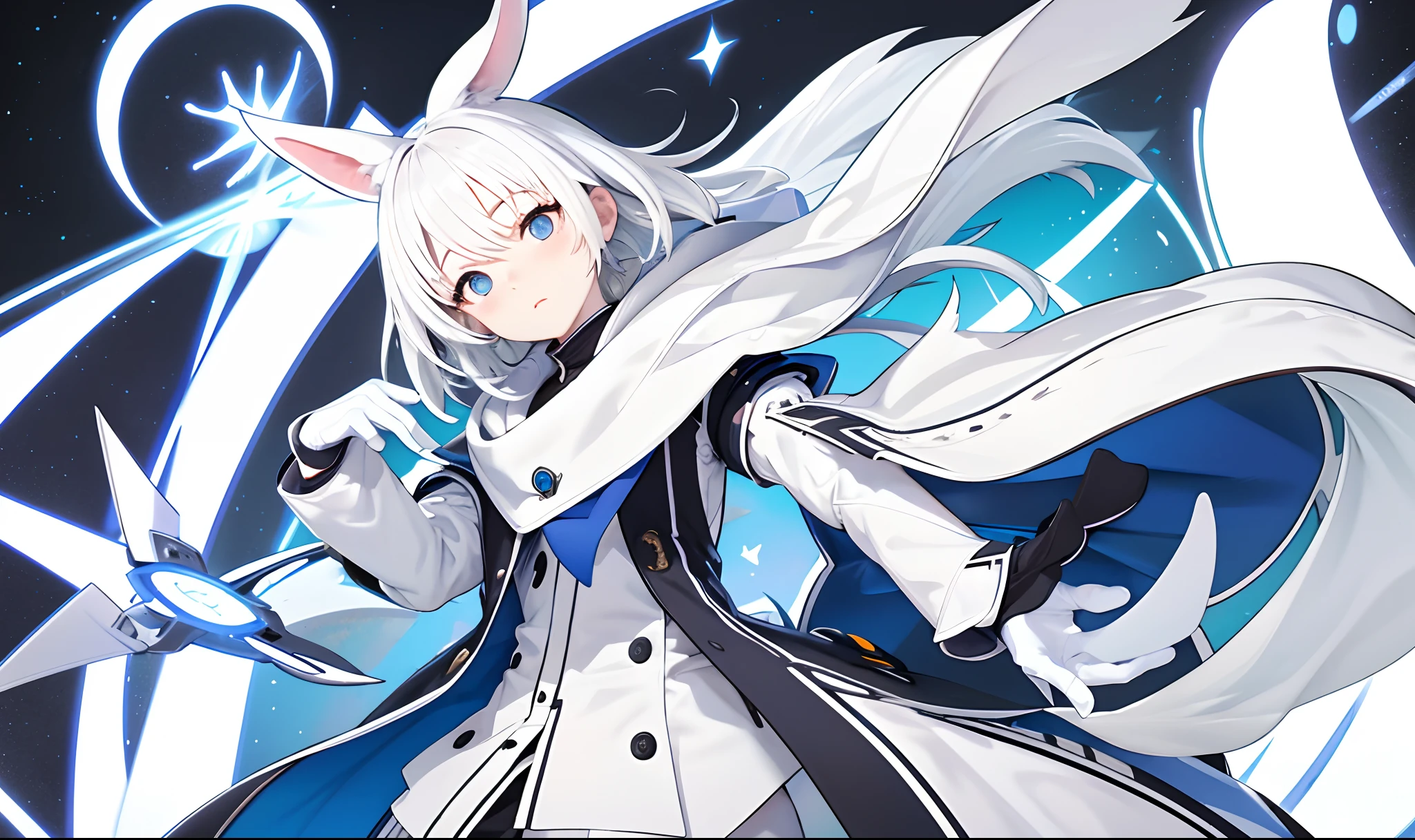 Rabbit ears、short、white  hair、komono、White coat、Fetishes、Standing Picture、frontage、muffler