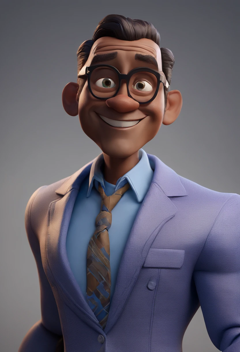 Cartoon character of a man with black glasses and a blue shirt, animation character, Caractere estilizado, animation style rendering, 3D estilizado, Arnold Maya render, 3 d render stylized, toon render keyshot, Personagem 3D, Personagem 3D, 3d rendering stylized, 3 d character render, personagem de desenho animado, Personagem de close up, Pose de personagem,  (Estilo Pixar) (master part:1.2) (Bokeh) (best quality) (pele detalhada) (textura detalhada) (8k) (argila) (Cinematic lighting) (foco nítido