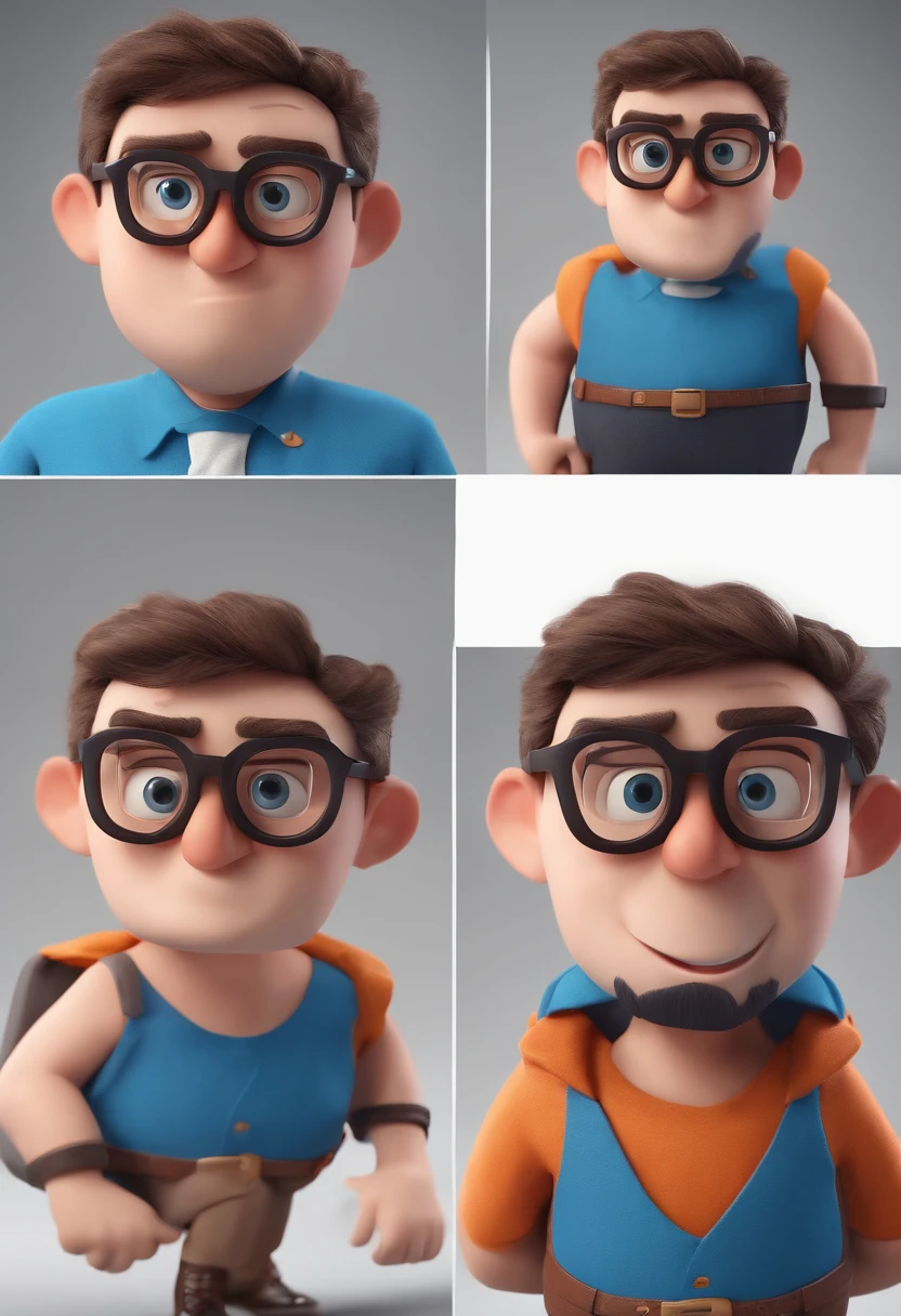 Cartoon character of a man with black glasses and a blue shirt, animation character, Caractere estilizado, animation style rendering, 3D estilizado, Arnold Maya render, 3 d render stylized, toon render keyshot, Personagem 3D, Personagem 3D, 3d rendering stylized, 3 d character render, personagem de desenho animado, Personagem de close up, Pose de personagem,  (Estilo Pixar) (master part:1.2) (Bokeh) (best quality) (pele detalhada) (textura detalhada) (8k) (argila) (Cinematic lighting) (foco nítido