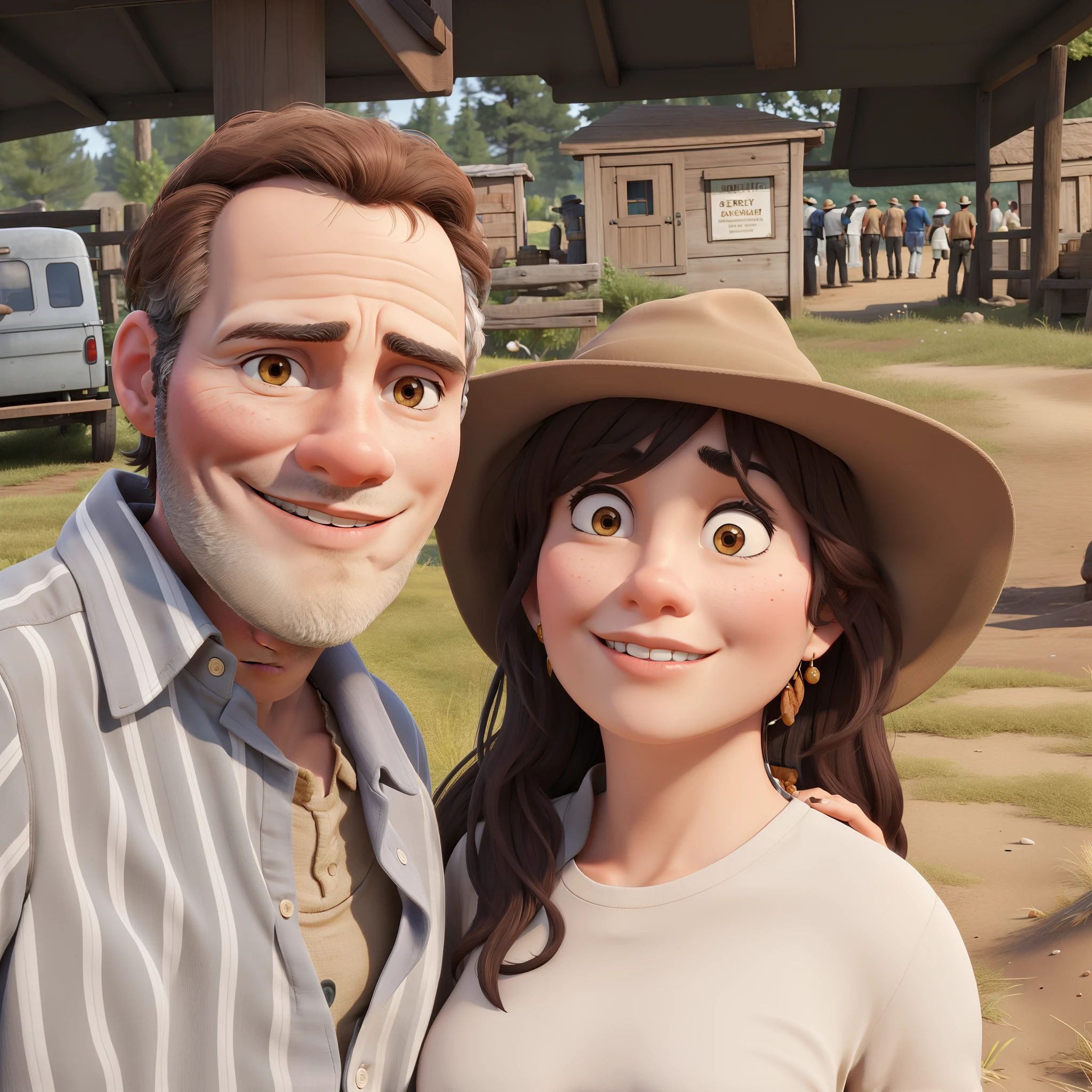 Woman in brown hat and man