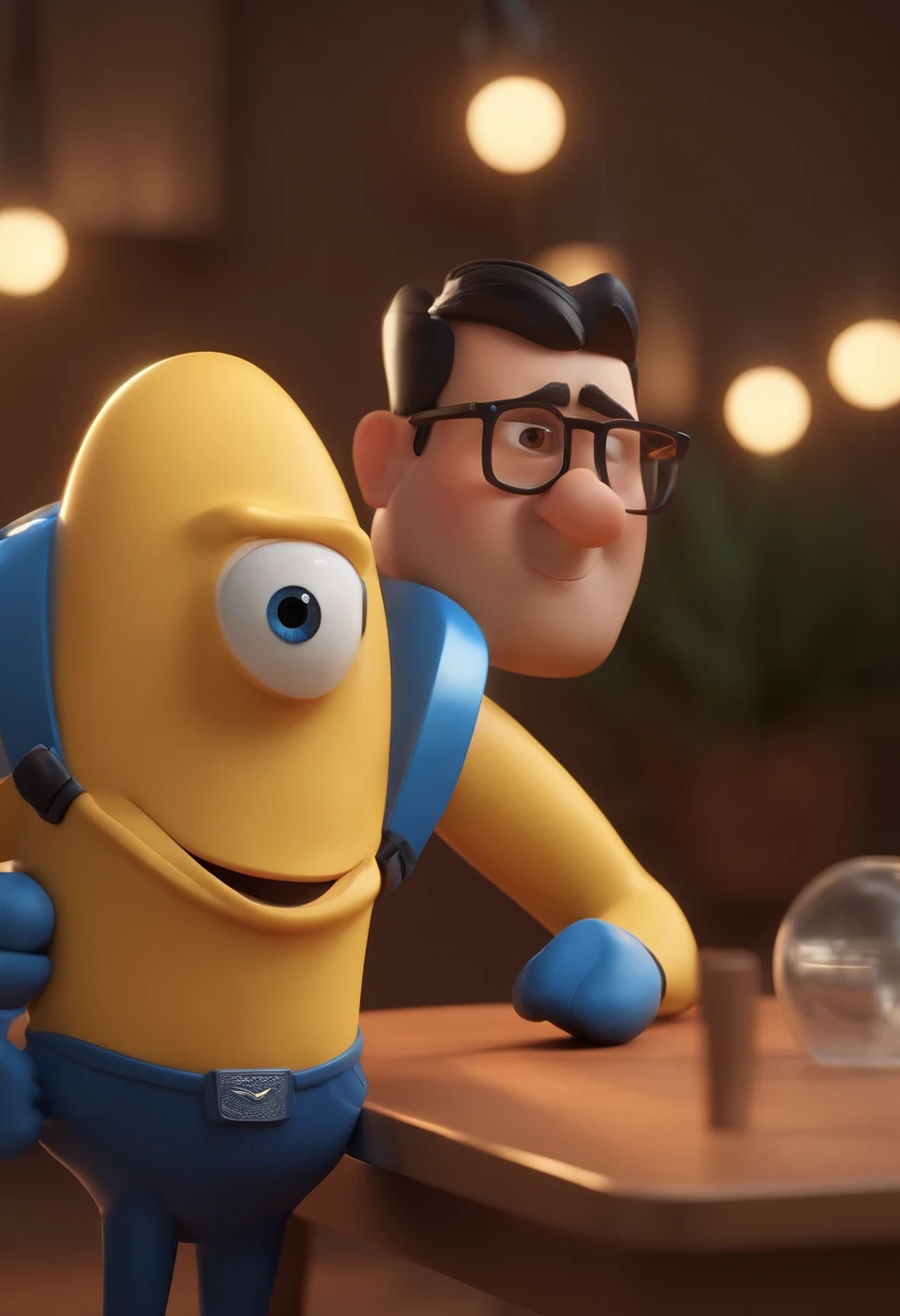 Cartoon character of a man with black glasses and a blue shirt, animation character, Caractere estilizado, animation style rendering, 3D estilizado, Arnold Maya render, 3 d render stylized, toon render keyshot, Personagem 3D, Personagem 3D, 3d rendering stylized, 3 d character render, personagem de desenho animado, Personagem de close up, Pose de personagem, (Estilo Pixar) (master part:1.2) (Bokeh) (best quality) (pele detalhada) (textura detalhada) (8k) (argila) (Cinematic lighting) (foco nítido