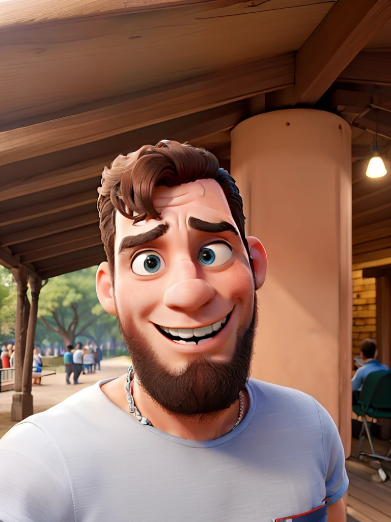 tmasterpiece,a melhor qualidade,Um homem com olhos,head shoot,estilo disney,Standing in the park,Muitos detalhes no rosto