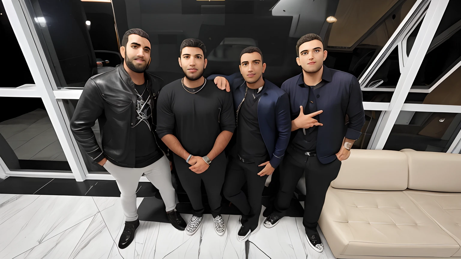 Quatro homens de roupas e sapatos pretos