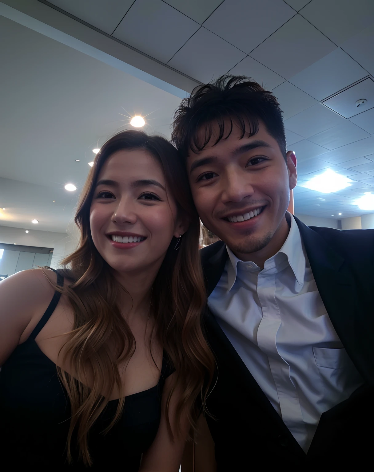there is a man and a woman posing for a picture, both smiling for the camera, imagem de perfil, Jordan Grimmer e Natasha Tan, Lovely couple, Foto tirada em 2018, Charli Bowater e Artgeem, foto de perfil, sorriso ligeiramente desajeitado!, gravata preta, imagem de qualidade muito baixa, terno e gravata, Fotografia tirada em 2 0 2 0
