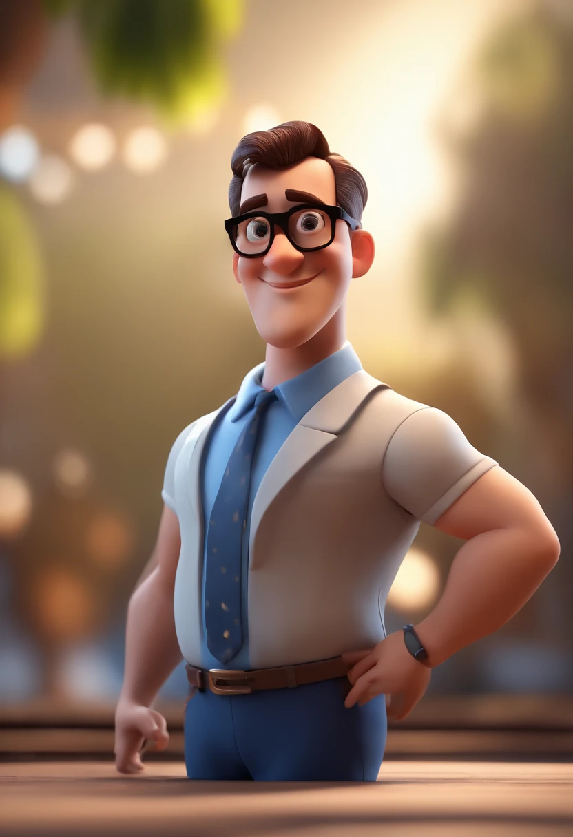 Cartoon character of a man with black glasses and a blue shirt, animation character, Caractere estilizado, animation style rendering, 3D estilizado, Arnold Maya render, 3 d render stylized, toon render keyshot, Personagem 3D, Personagem 3D, 3d rendering stylized, 3 d character render, personagem de desenho animado, Personagem de close up, Pose de personagem,  (Estilo Pixar) (master part:1.2) (Bokeh) (best quality) (pele detalhada) (textura detalhada) (8k) (argila) (Cinematic lighting) (foco nítido