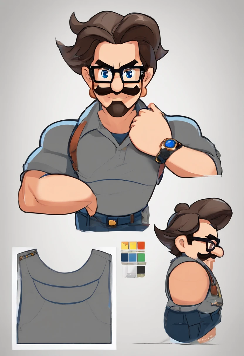 ((best quality)), ((master part)), ((desenhos animados realistas)), ((Personagem perfeito)) - Um retrato frontal meticulosamente detalhado e realista de um homem com cabelo raspado, glasses and a shirt with beautiful textures. O homem olha diretamente para o espectador, Establish a strong and confident presence. The image captures their distinctive facial features, accurately showing the brightness of your eyes and the design of your glasses. The black shirt is rendered with fine details, aumentando o profissionalismo do retrato. Enviado para documentos oficiais, this portrait is presented in impressive 8K UHD resolution, Ensure clarity and unique protection.