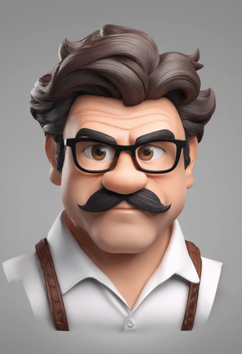 ((best quality)), ((master part)), ((desenhos animados realistas)), ((Personagem perfeito)) - Um retrato frontal meticulosamente detalhado e realista de um homem com cabelo raspado, glasses and a shirt with beautiful textures. O homem olha diretamente para o espectador, Establish a strong and confident presence. The image captures their distinctive facial features, accurately showing the brightness of your eyes and the design of your glasses. The black shirt is rendered with fine details, aumentando o profissionalismo do retrato. Enviado para documentos oficiais, this portrait is presented in impressive 8K UHD resolution, Ensure clarity and unique protection.
