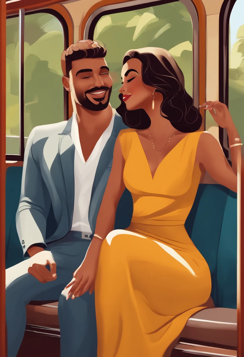 Cartoon character of a man and a woman sitting on a bus together, imagem de perfil, Marischa Becker, Malika Favre, par, casal sorridente, Ronaldo Luis Nazario da Lima, inspired by Antônio Parreiras, foto de perfil, they are in love, Charli Bowater e Artgeem