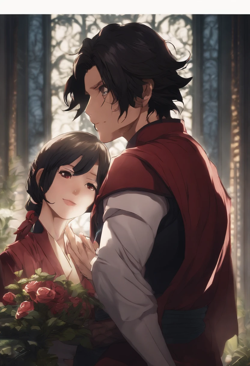 Shouta Aizawa from my hero academia with a pretty young woman who has a dark red dye