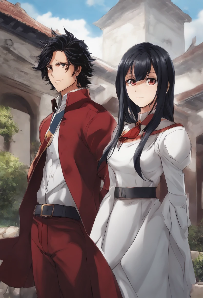 Shouta Aizawa from my hero academia with a pretty young woman who has a dark red dye