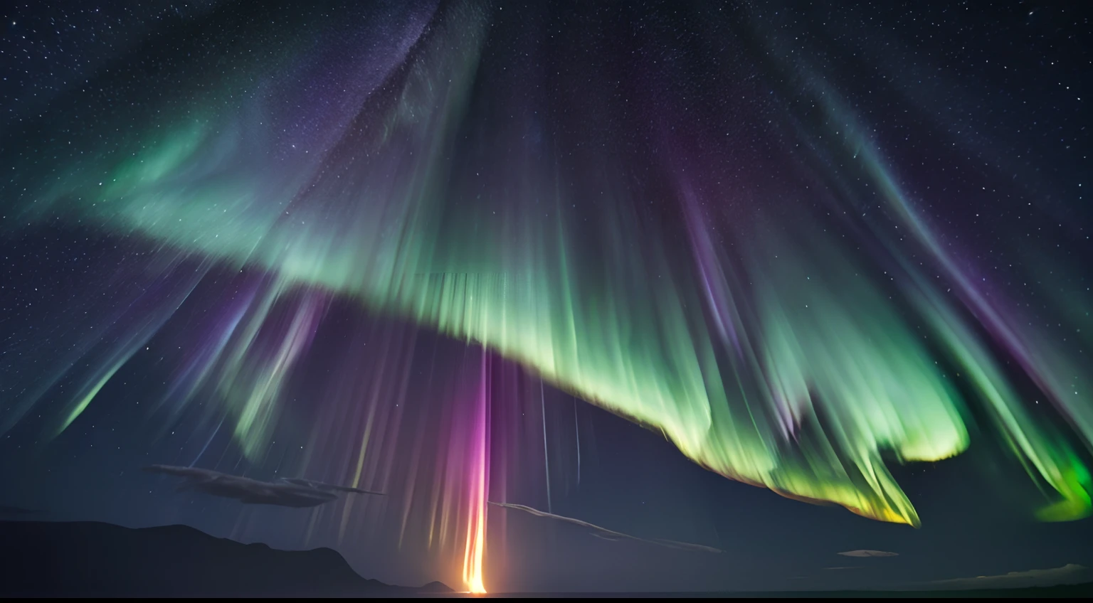 The Northern Lights are appearing in the dim sky,Looking up at the Northern Lights from the bottom of a collapsed hole