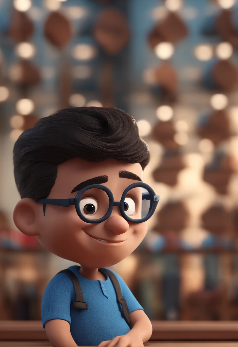 Cartoon character of a man with black glasses and a blue shirt, animation character, Caractere estilizado, animation style rendering, 3D estilizado, Arnold Maya render, 3 d render stylized, toon render keyshot, Personagem 3D, Personagem 3D, 3d rendering stylized, 3 d character render, personagem de desenho animado, Personagem de close up, Pose de personagem,  (Estilo Pixar) (master part:1.2) (Bokeh) (best quality) (pele detalhada) (textura detalhada) (8k) (argila) (Cinematic lighting) (foco nítido