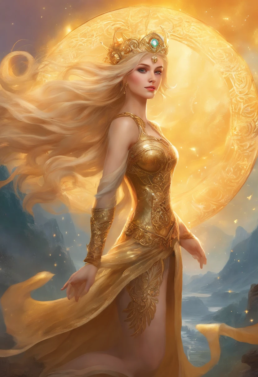 ( High quality , Ultra detailed, careful with hand )Zodiac - Gemini goddess , Similar to Latin goodness , Twin goddesses , inquisitive, Skillful, Humorous, Seductive, imaginative face , Sometimes impractical, uneasy, Nervous, careless style ,  Light brown eyes , Light blonde hair , Transparent dress , in the ocean with wind  , Whole body , Sexy makeup ,