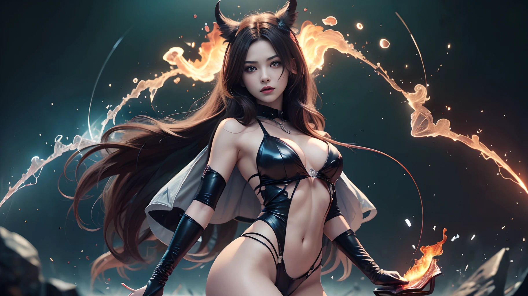 ((Best Quality)), ((Masterpiece)), ((Manga illustration)), dutch angle, solo vampire 1girl with goth purple colors, ((fire red and dark borwn hair)), wears black thong, black bodysuit, cape, ((beautiful and aesthetic)), toned, fit body abs, seductive, under-boobs, minimal palette, hot, in vector poster style   --seed:2785724893 --auto --s2