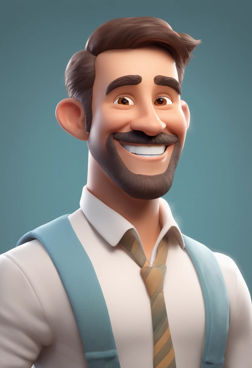 Smiling Man Illustration, sorriso insano, Homem de pele marrom com um sorriso gigante, happily smiling at the camera, sorriso atrevido, he's smiling, sorriso muito grande, Macho sorridente, foto de perfil headshot, rindo sorriso enorme, desenhando no estilo de Arte 3D, c4d, fundo de cor branco puro, estilo disney, estilo pixar render ilustracao Super Detalhe, 8k