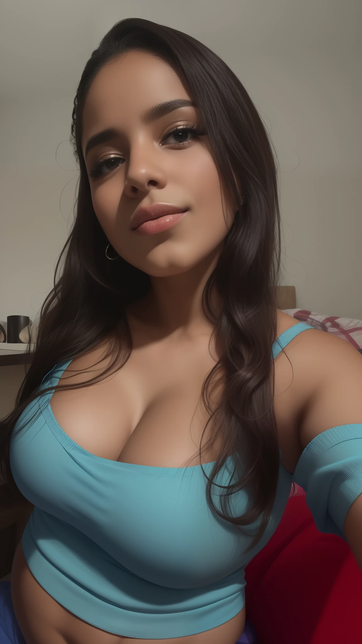 Menina morena bonita, clivagem, seios grandes,