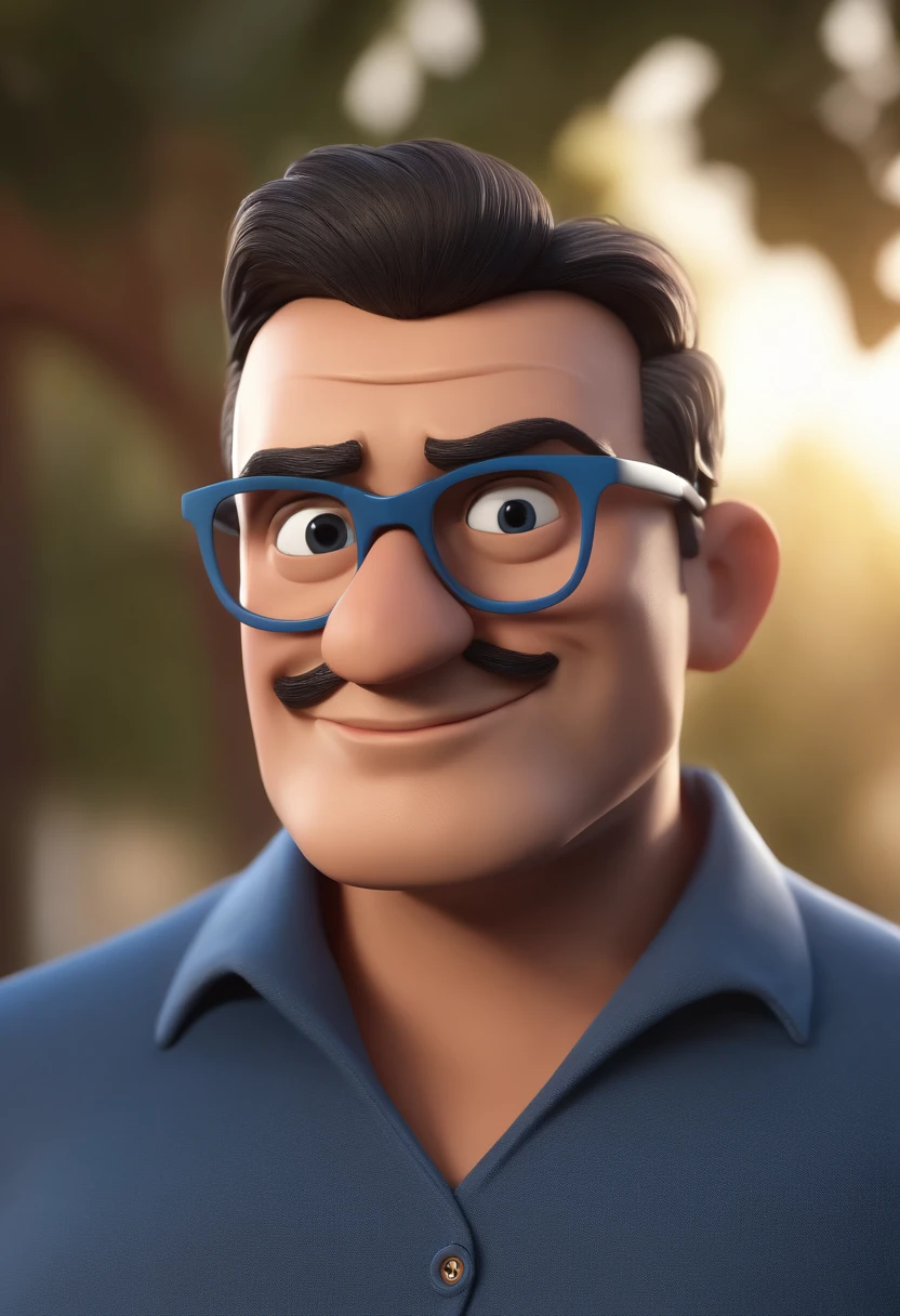 Cartoon character of a man with black glasses and a blue shirt, animation character, Caractere estilizado, animation style rendering, 3D estilizado, Arnold Maya render, 3 d render stylized, toon render keyshot, Personagem 3D, Personagem 3D, 3d rendering stylized, 3 d character render, personagem de desenho animado, Personagem de close up, Pose de personagem,  (Estilo Pixar) (master part:1.2) (Bokeh) (best quality) (pele detalhada) (textura detalhada) (8k) (argila) (Cinematic lighting) (foco nítido