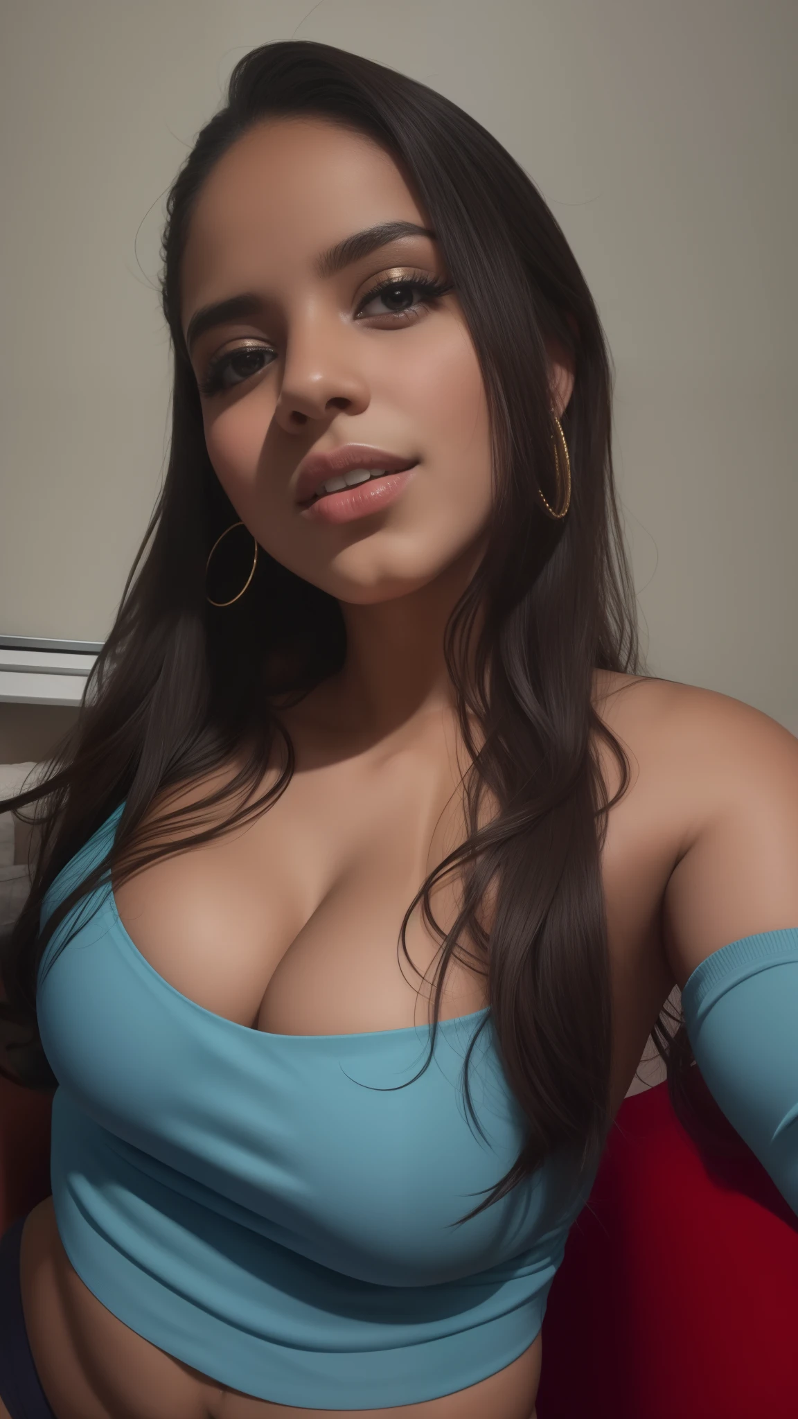 Menina morena bonita, clivagem, seios grandes,