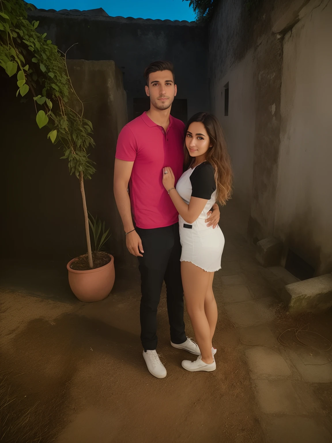 there is a man and woman standing together in a courtyard, by John Luke, imagem de perfil, Directed by: Nandor Soldier, 😭 🤮 💕 🎀, 1614572159, foto do perfil, Postagem 4k, 4 k post, Noite!, caio santos, Directed by: Milton Menasco, Fotografia tirada em 2 0 2 0