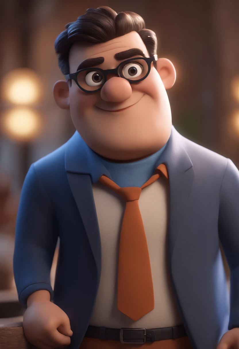Cartoon character of a man with black glasses and a blue shirt, animation character, Caractere estilizado, animation style rendering, 3D estilizado, Arnold Maya render, 3 d render stylized, toon render keyshot, Personagem 3D, Personagem 3D, 3d rendering stylized, 3 d character render, personagem de desenho animado, Personagem de close up, Pose de personagem,  (Estilo Pixar) (master part:1.2) (Bokeh) (best quality) (pele detalhada) (textura detalhada) (8k) (argila) (Cinematic lighting) (foco nítido