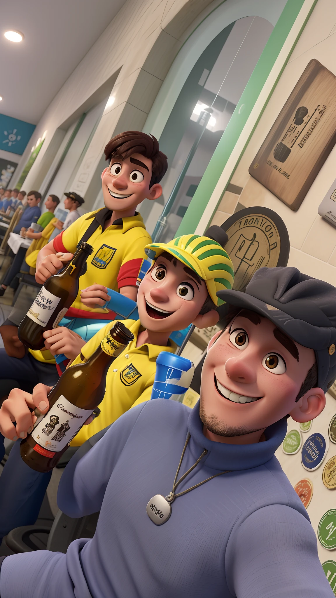 There's three men holding beer bottles and smiling, ciclismo!!, Feliz!!!, a partir da esquerda, Vitorugo, Paulo Pepera Pablo Roldan, com octanagem, muito feliz!, cerveja, Viagem de bicicleta Hoffman, grandioso!, competition winning, not cropped, uau!, obrigada, Armstrong Rolf, 🚿🗝📝, Foto POV, imagem de perfil