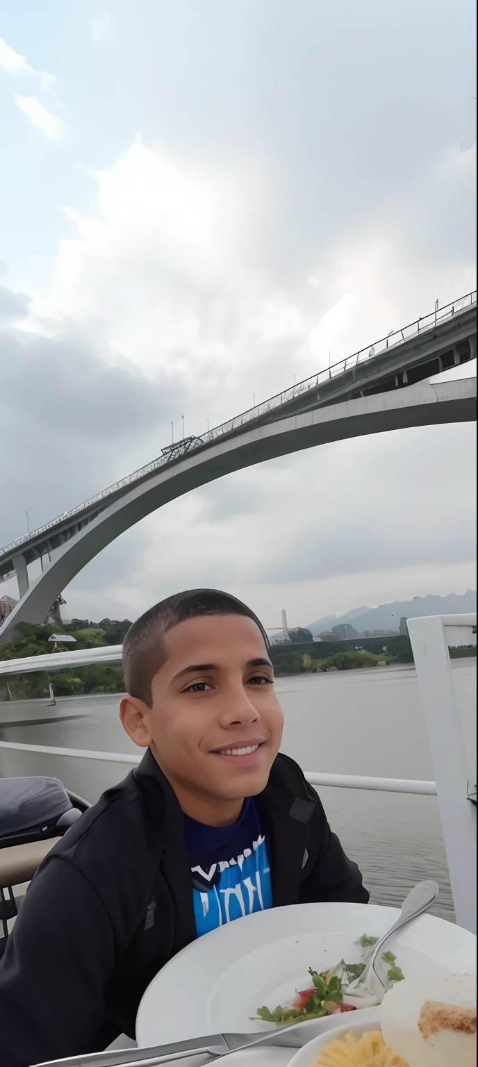 there is a young boy sitting at a table with a plate of food, conectado com ponte suspensa!!, River in front of you, rio ao fundo, mateus 9 5, ponte suspensa!, Directed by: Nandor Soldier, ponte 2 5 de abril, ponte suspensa!!, em uma ponte, imagem de qualidade muito baixa, Atravessando o rio, andres rios