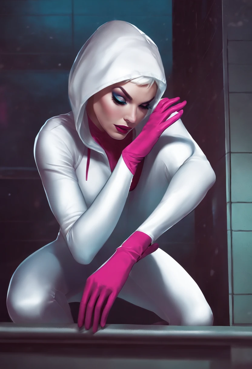 spider gwen wearing white nitrile gloves