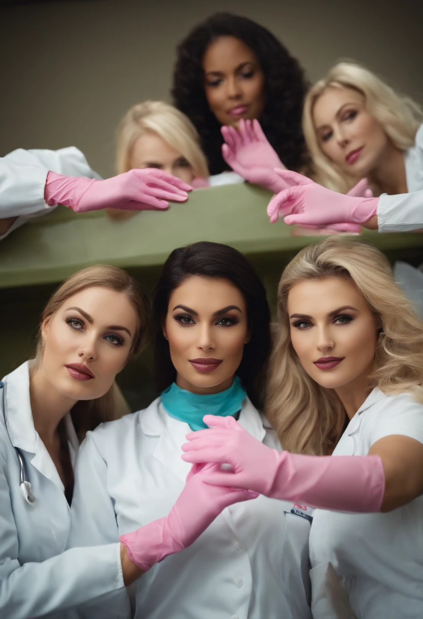 group of hot women wearing medical gloves