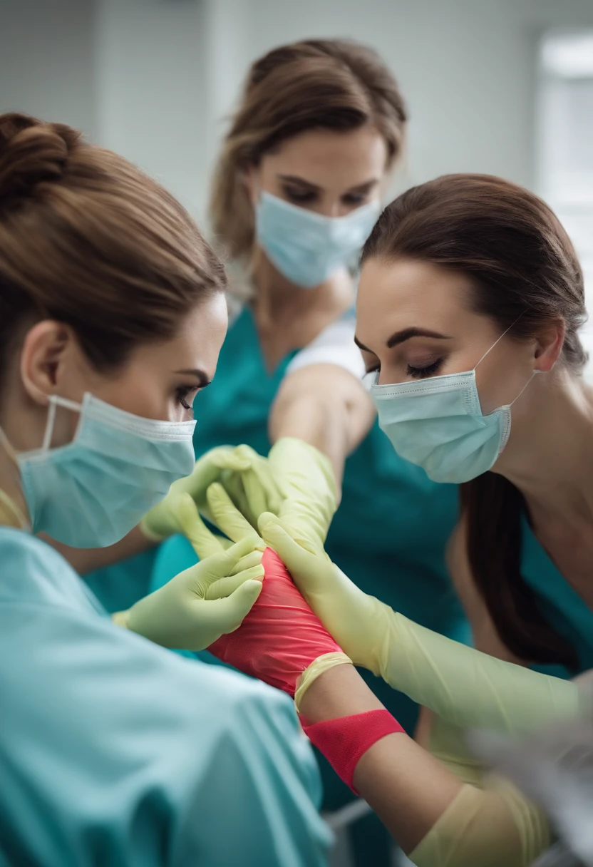 group of hot women wearing medical gloves