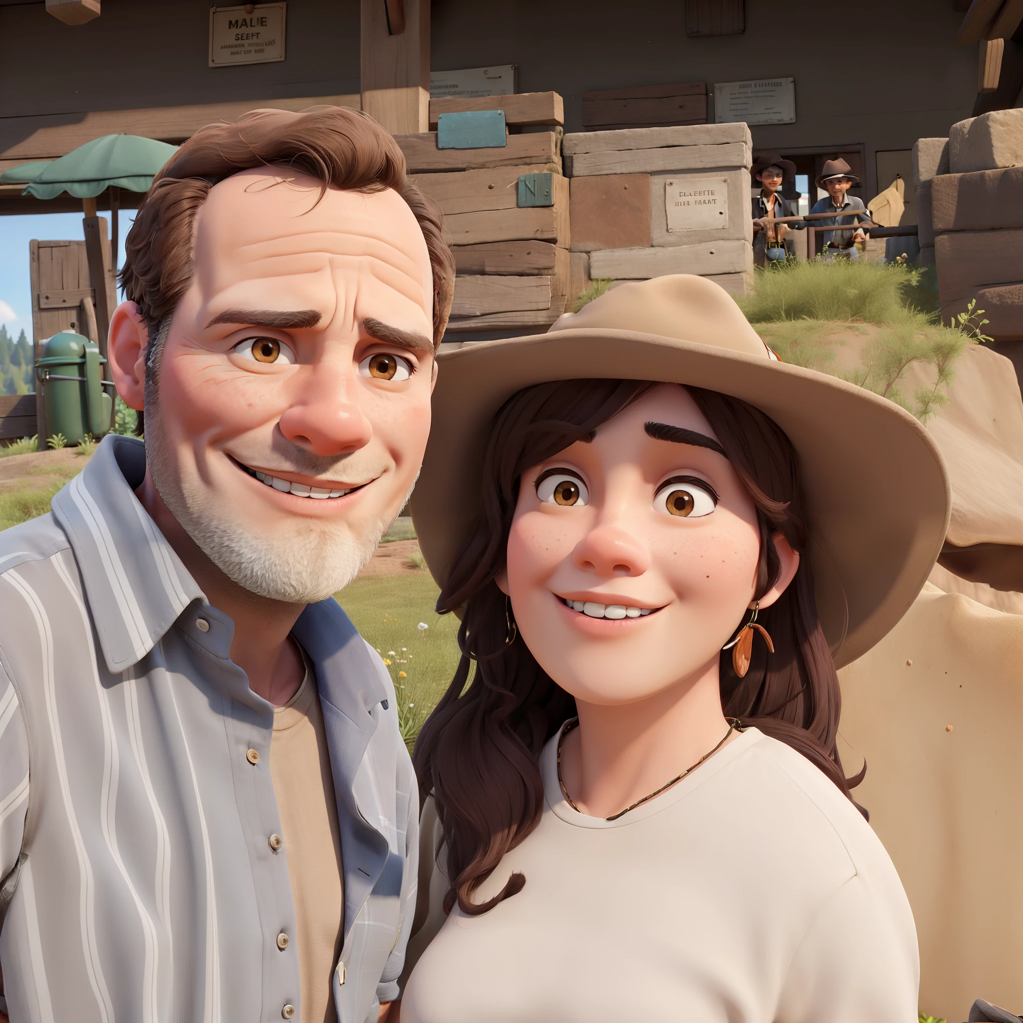 Man and woman short in brown hat