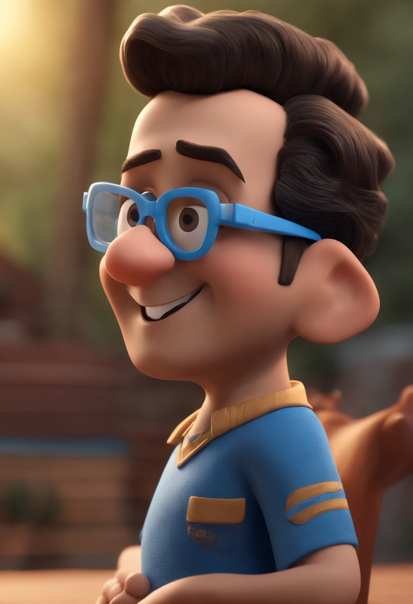 Cartoon character of a man with black glasses and a blue shirt, animation character, Caractere estilizado, animation style rendering, 3D estilizado, Arnold Maya render, 3 d render stylized, toon render keyshot, Personagem 3D, Personagem 3D, 3d rendering stylized, 3 d character render, personagem de desenho animado, Personagem de close up, Pose de personagem, (Estilo Pixar) (master part:1.2) (Bokeh) (best quality) (pele detalhada) (textura detalhada) (8k) (argila) (Cinematic lighting) (foco nítido