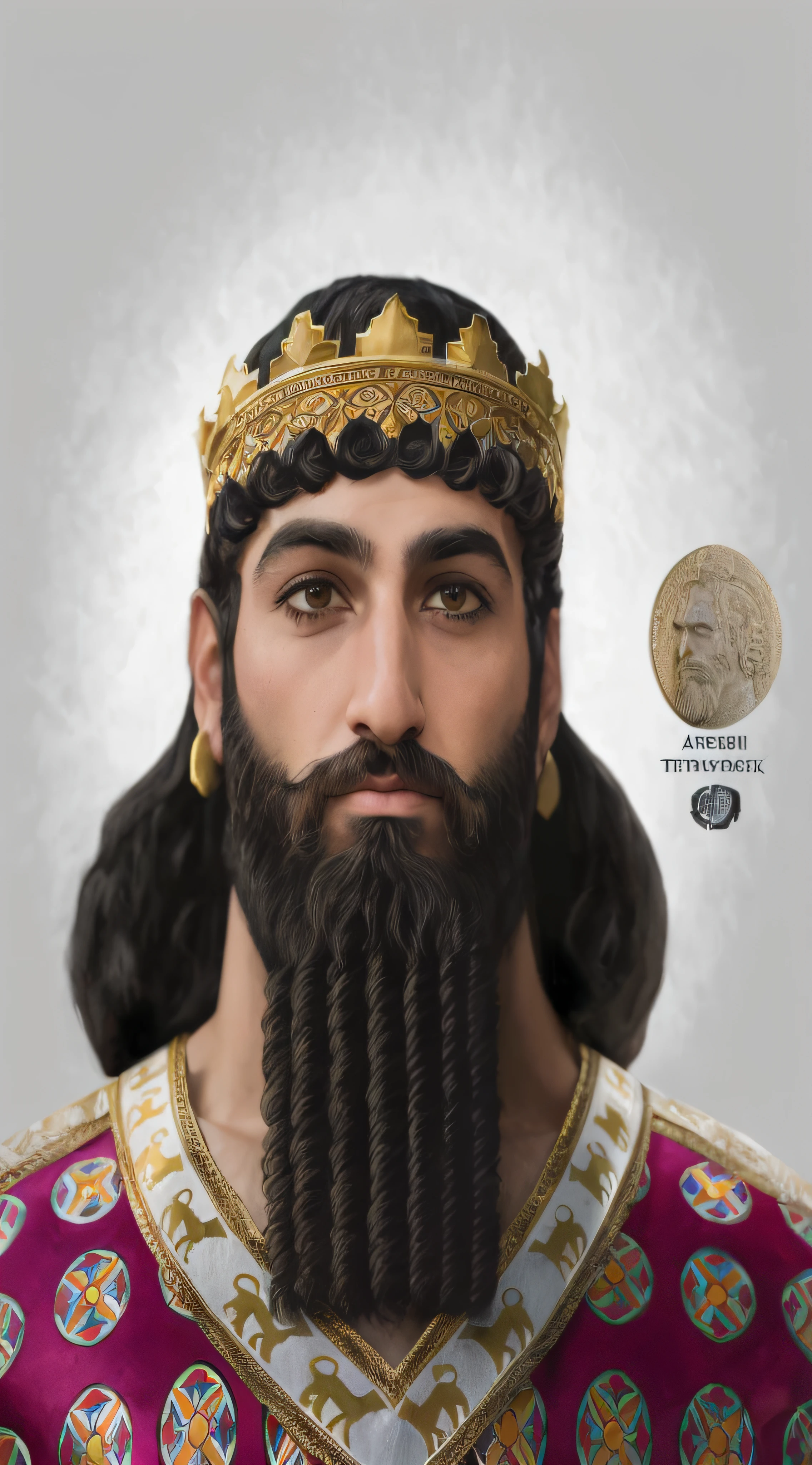 arafed image of a man with a beard and a crown, portrait of emperor of mankind, assyrian, portrait batman ancient biblical, great king of stovokor, portrait of a king, gal yosef, medieval old king, fayum portrait, portrait of medieval old king, by Artur Tarnowski, realistic restored face, by Roman Bezpalkiv
