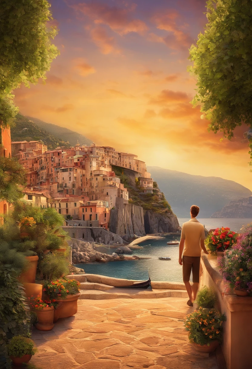 Create a pixar poster about a couple in vacation to italy