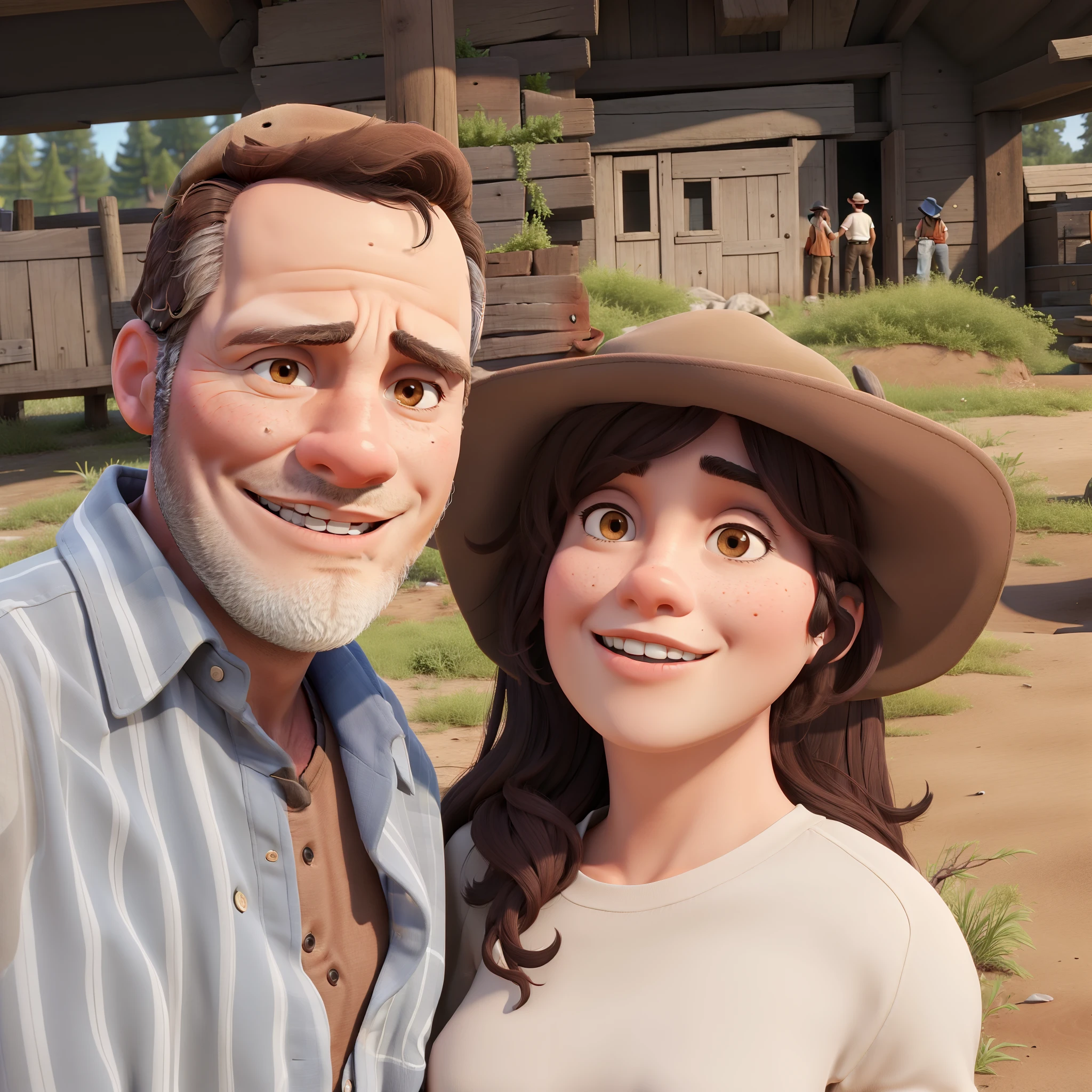 Man and woman short in brown hat