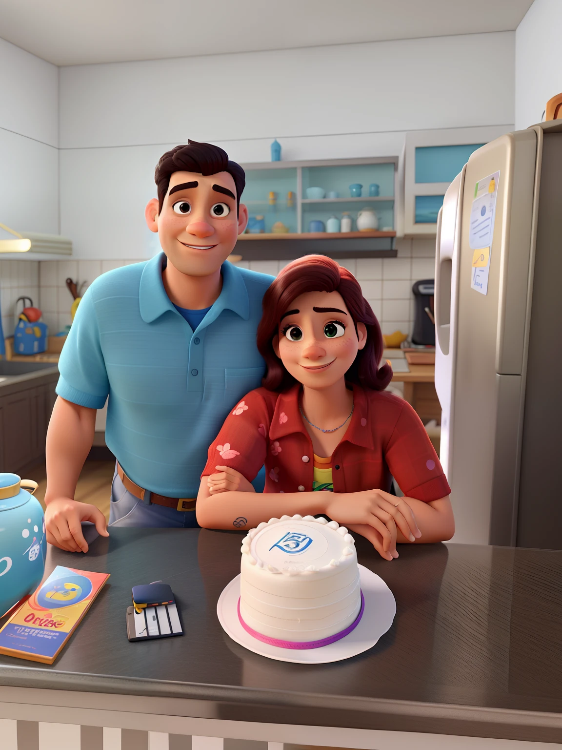homem brasileiro moreno 50 anos e mulher de 50 anos, estilo Disney pixar ,alta qualidade,melhor qualidade