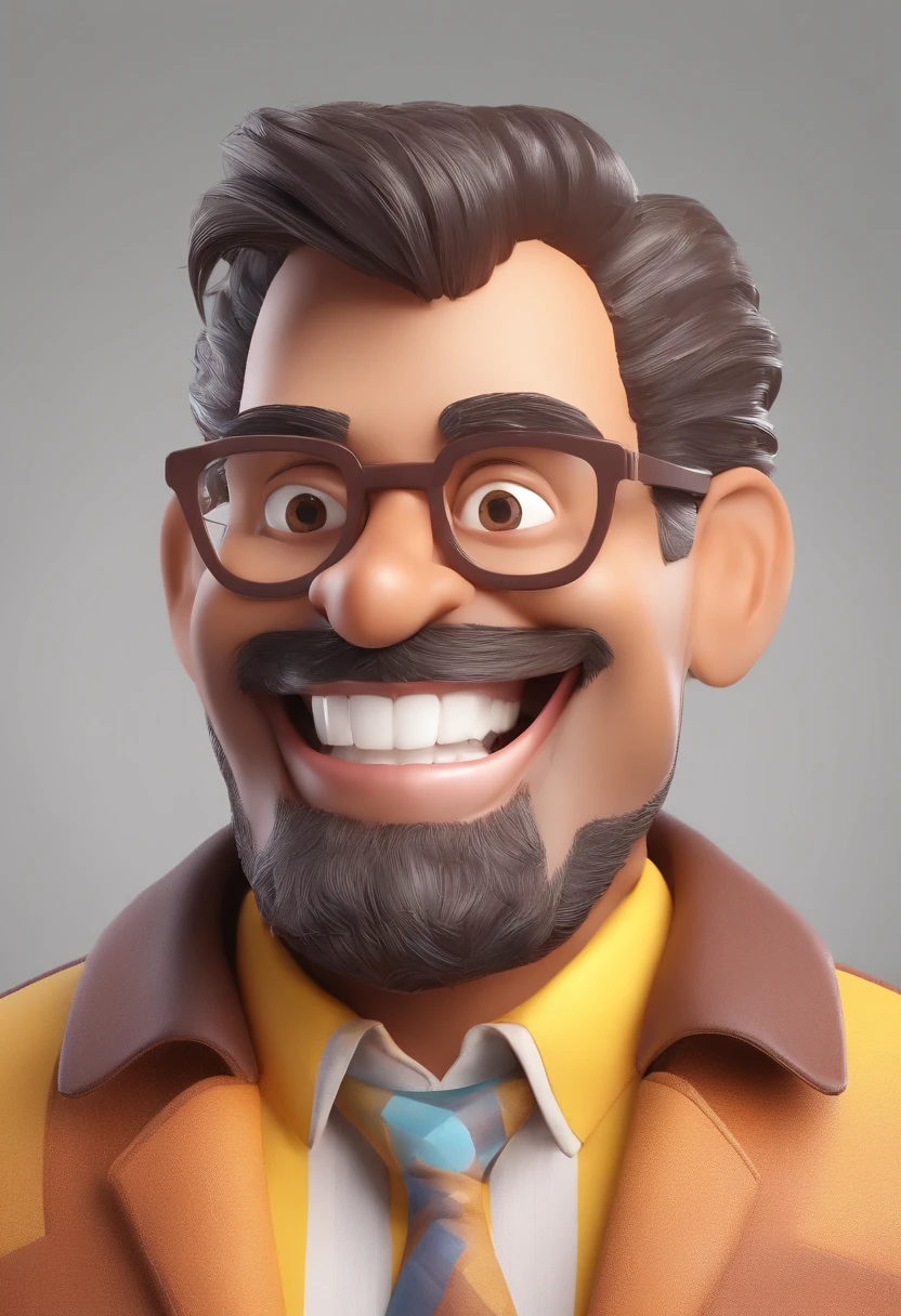 Smiling Man Illustration, sorriso insano, Homem de pele marrom com um sorriso gigante, happily smiling at the camera, sorriso atrevido, he's smiling, sorriso muito grande, Macho sorridente, foto de perfil headshot, rindo sorriso enorme, desenhando no estilo de Arte 3D, c4d, fundo de cor branco puro, estilo disney, estilo pixar render ilustracao Super Detalhe, 8k