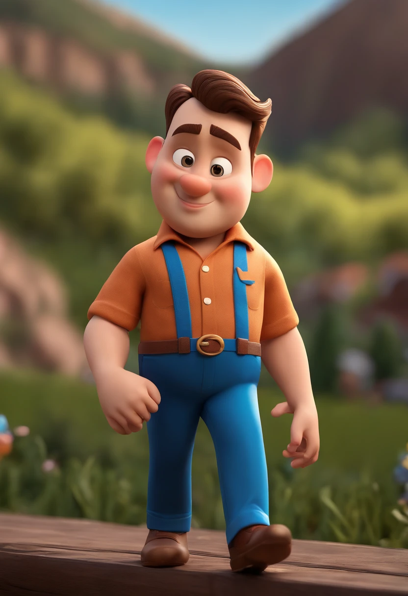 Personagem de desenho animado de um homem usando uma camisa azul, um personagem animado, Caractere estilizado, animation style rendering, 3D estilizado, Arnold Maya render, 3 d render stylized, toon render keyshot, Personagem 3D, Personagem 3D, 3d rendering stylized, 3 d character render, personagem de desenho animado, Personagem de close up, Pose de personagem, (Estilo Pixar) (master part:1.2) (Bokeh) (best quality) (pele detalhada) (textura detalhada) (8k) (argila) (Cinematic lighting) (foco nítido