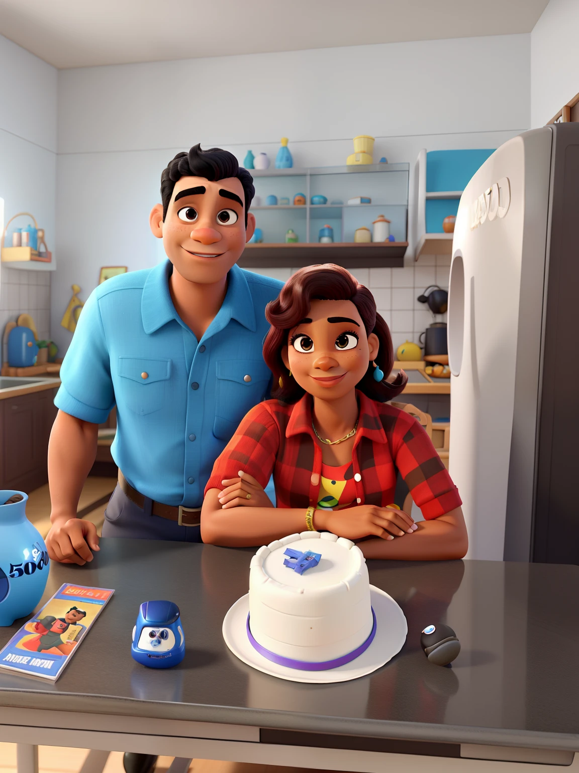 homem brasileiro negroo 50 anos e mulher de 50 anos, estilo Disney pixar ,alta qualidade,melhor qualidade