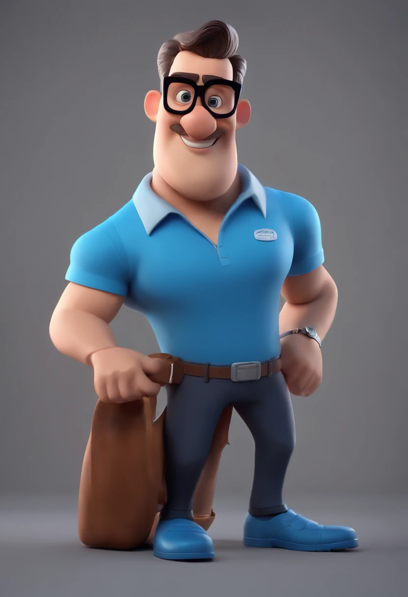 Cartoon character of a man wearing black glasses and a blue shirt, um personagem animado, Caractere estilizado, animation style rendering, 3D estilizado, Arnold Maya render, 3 d render stylized, toon render keyshot, Personagem 3D, Personagem 3D, 3d rendering stylized, 3 d character render, personagem de desenho animado, Personagem de close up, Pose de personagem, (Estilo Pixar) (master part:1.2) (Bokeh) (best quality) (pele detalhada) (textura detalhada) (8k) (argila) (Cinematic lighting) (foco nítido,Senta e vaza a parte superior do corpo