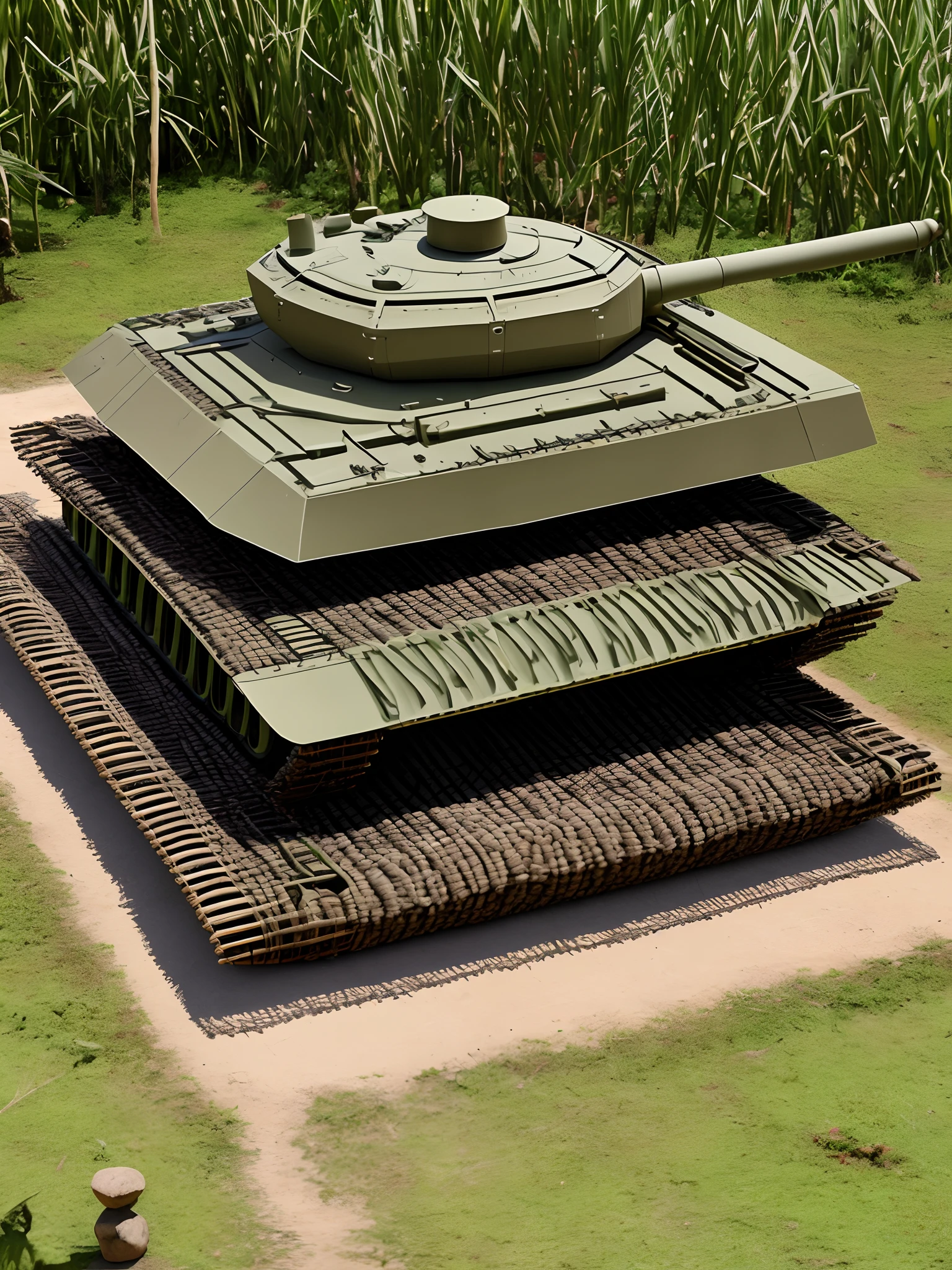 Tanque de guerra artesanal com blindagem de bambu