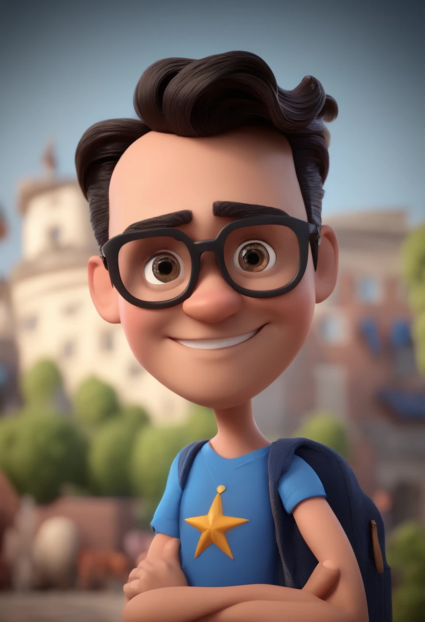 Cartoon character of a man with black glasses and a blue shirt, animation character, Caractere estilizado, animation style rendering, 3D estilizado, Arnold Maya render, 3 d render stylized, toon render keyshot, Personagem 3D, Personagem 3D, 3d rendering stylized, 3 d character render, personagem de desenho animado, Personagem de close up, Pose de personagem, (Estilo Pixar) (master part:1.2) (Bokeh) (best quality) (pele detalhada) (textura detalhada) (8k) (argila) (Cinematic lighting) (foco nítido