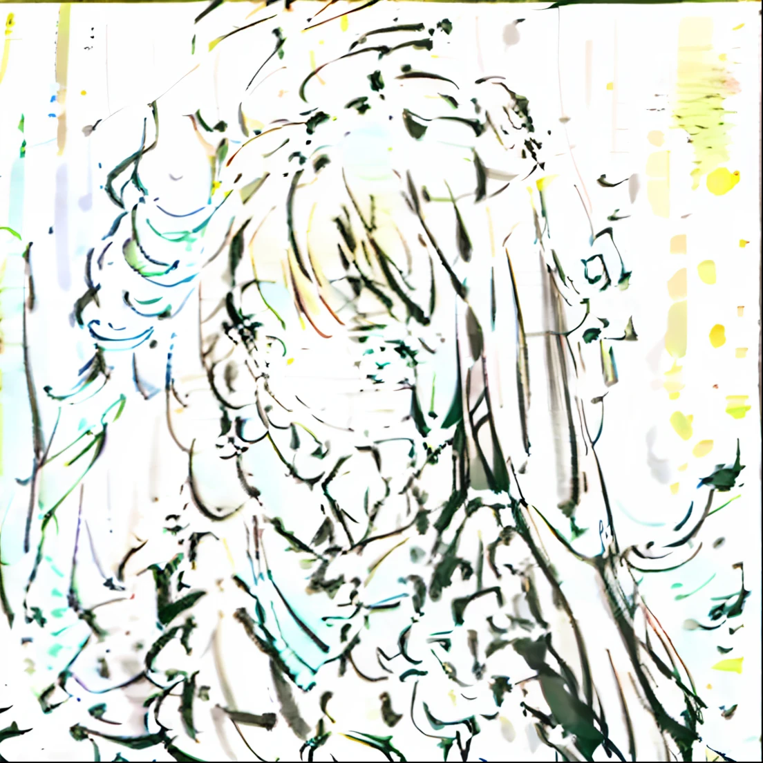 A painting of a girl with long blond hair and lilies, clean anime outlines, thick lineart, clean lineart, Black line art, perfect lineart, linear art, intense line art, Simple lines of art,Line sketch, Line sketch!!, Outline sketch, heavy lineart, bold lineart