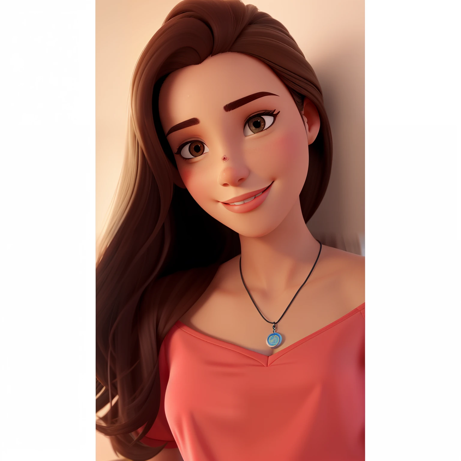 sexo feminino, Brown hair with medium-sized blonde highlight, sobrancelhas cor castanho claro, pele branca, Sardinhas no rosto, Large eyelashes of the rounded face, olhos grandes cor castanho claro, nariz arredondado, piercing septal, Piercing labret lateral, sorriso de canto, delineado grande preto, recepcionista, hotel, Blue shirt written Quarter in sight on left chest,