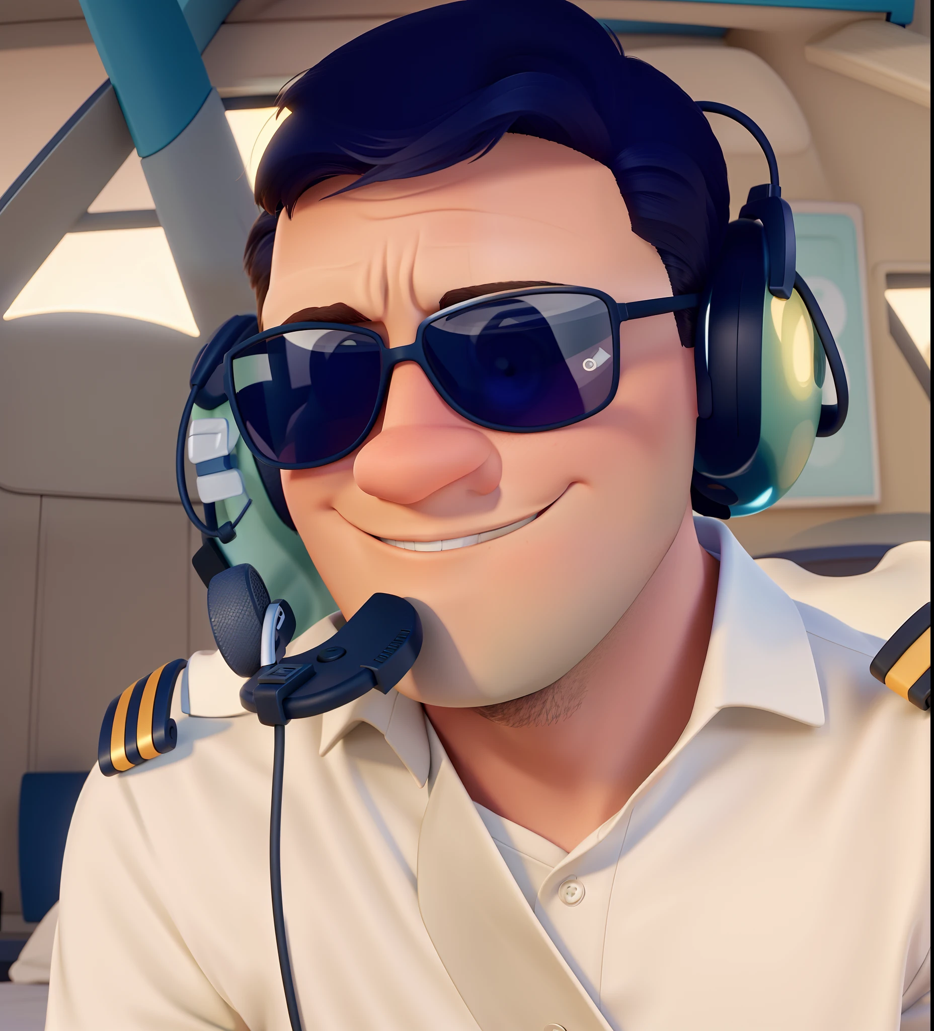 an airline pilot, in his pilot's outfit, against the backdrop of planes at an airport