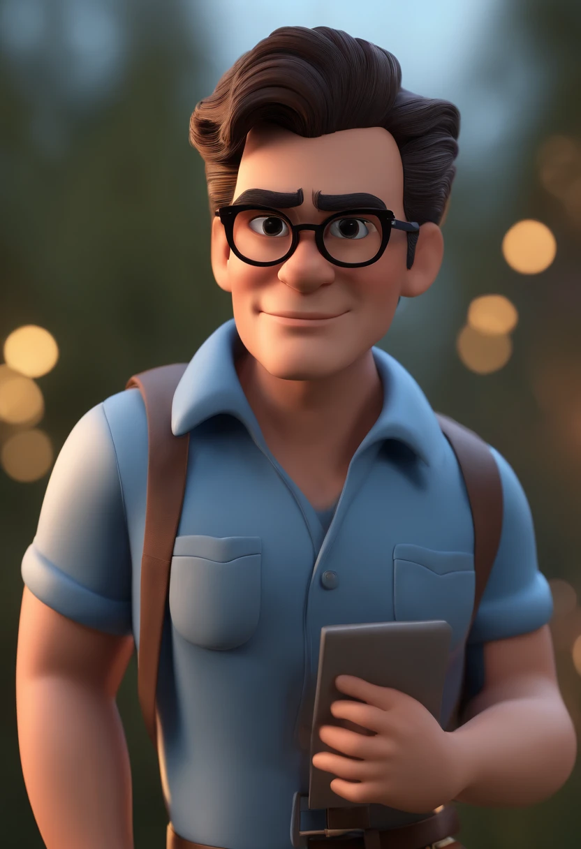 Cartoon character of a man with black glasses and a blue shirt, animation character, Caractere estilizado, animation style rendering, 3D estilizado, Arnold Maya render, 3 d render stylized, toon render keyshot, Personagem 3D, Personagem 3D, 3d rendering stylized, 3 d character render, personagem de desenho animado, Personagem de close up, Pose de personagem, (Estilo Pixar) (master part:1.2) (Bokeh) (best quality) (pele detalhada) (textura detalhada) (8k) (argila) (Cinematic lighting) (foco nítido